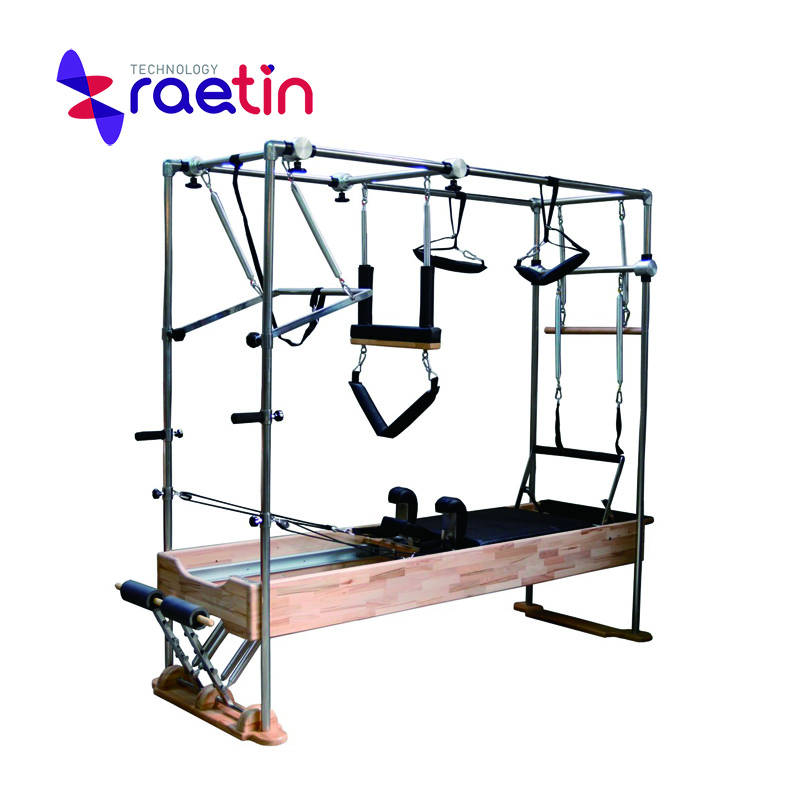 High quality beech wood pilate reformer with stainless steel half trapeze