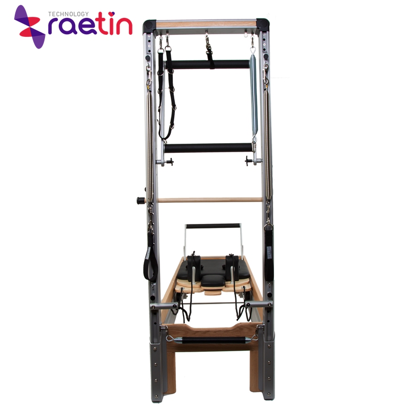 Pilates wood reformer with half trapeze bed